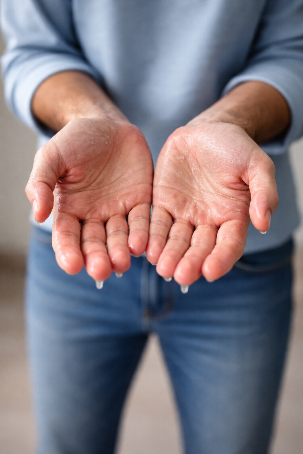 Imagen ilustrativa de hiperhidrosis palmar con manos húmedas